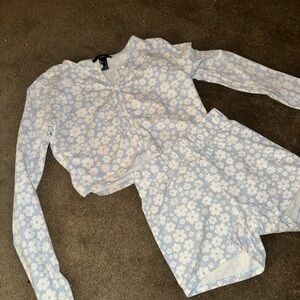 Floral Blue and White Two-Piece Set